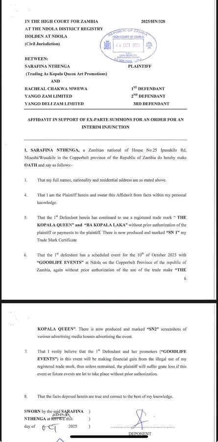 Sarafina Nthenga Sues Xaven Over “Kopala Queen” Trademark